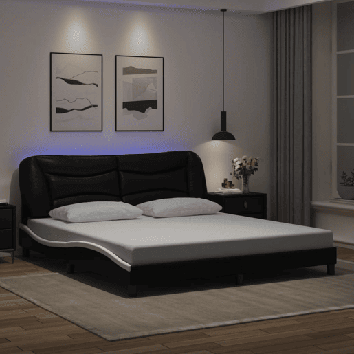 Estrutura de Cama de casal moderno com LED - 180x200cm pretobranco
