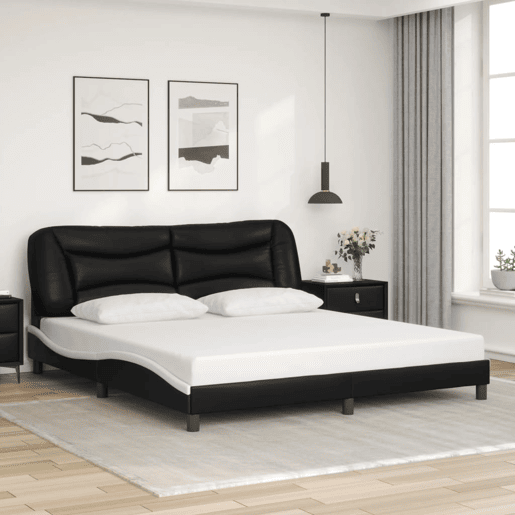 Estrutura de Cama de casal moderno com LED - 180x200cm pretobranco