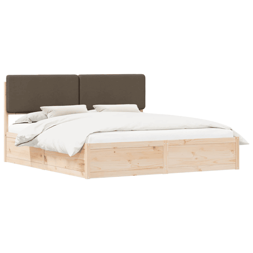 Estrutura de Cama de casal moderno com Cabeceira Estofada Cinzento-acastanhado