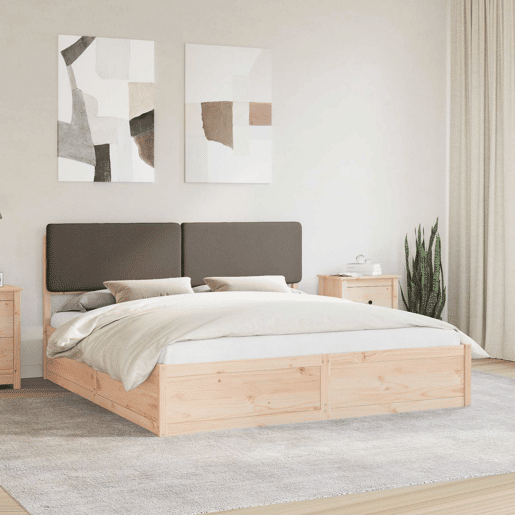 Estrutura de Cama de casal moderno com Cabeceira Estofada Cinzento-acastanhado