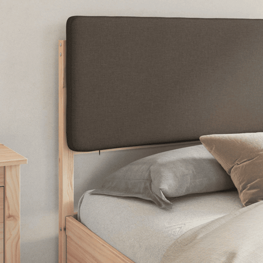 Estrutura de Cama de casal moderno com Cabeceira Estofada Cinzento-acastanhado