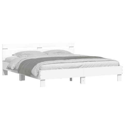 Estrutura de Cama de casal simple com cabeceira e luzes LED 160x200 cm branco