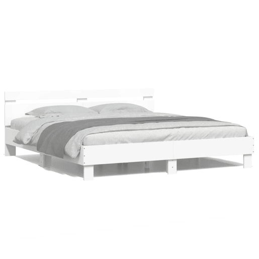 Estrutura de Cama de casal simple com cabeceira e luzes LED 160x200 cm branco
