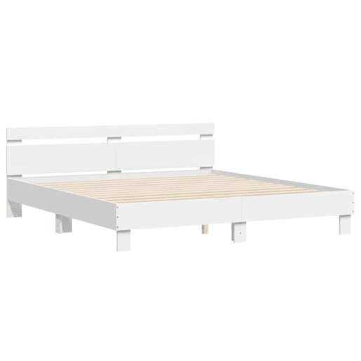 Estrutura de Cama de casal simple com cabeceira e luzes LED 160x200 cm branco