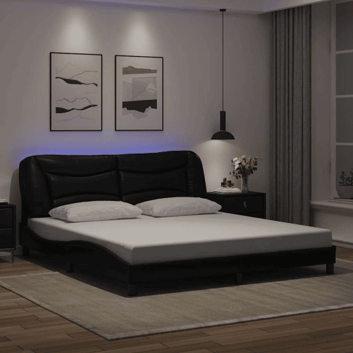 Estrutura de Cama de casal moderno com LED - 180x200cm preto