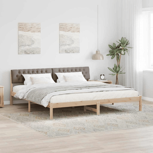 Estrutura de cama de casal com cabeceira - Marrom e taupe 200 x 200 cm