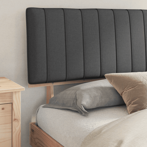 Estrutura de Cama de casal moderno com Cabeceira Estofada Cinza Escuro