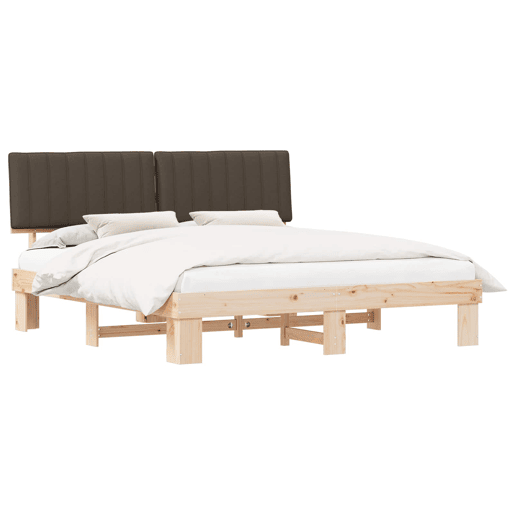 Estrutura de Cama de casal moderno com Cabeceira Estofada Cinzento-acastanhado