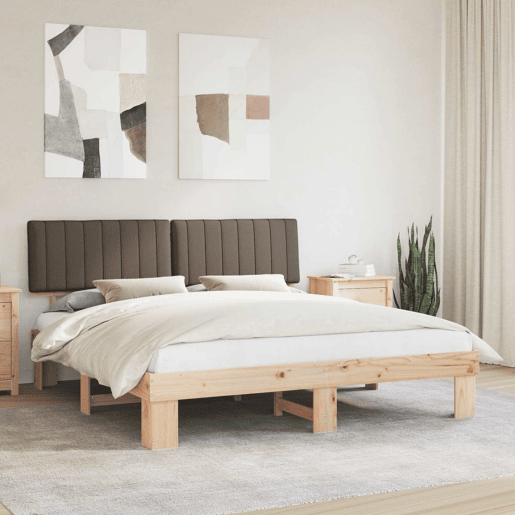 Estrutura de Cama de casal moderno com Cabeceira Estofada Cinzento-acastanhado