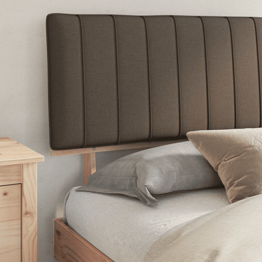 Estrutura de Cama de casal moderno com Cabeceira Estofada Cinzento-acastanhado