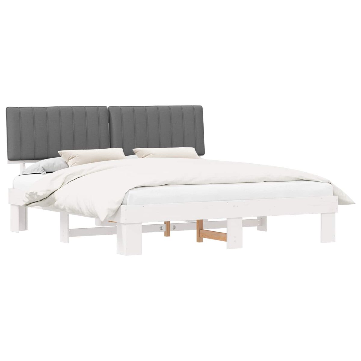 Estructura de cama matrimonial estilo con cabecera tapizada gris claro