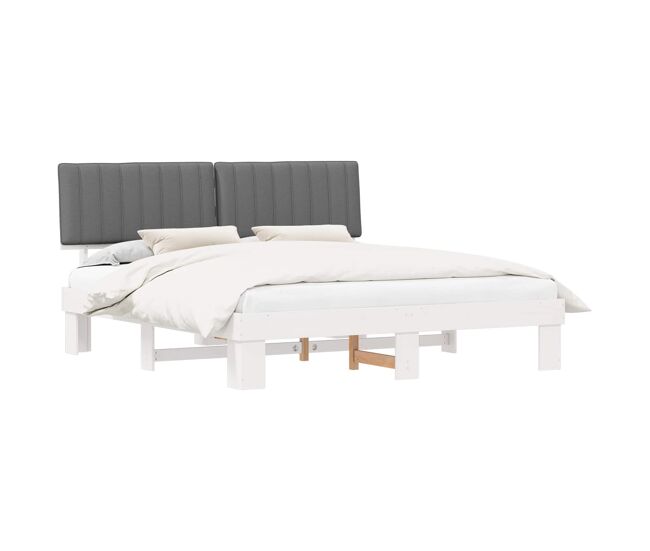 Estructura de cama matrimonial estilo con cabecera tapizada gris claro