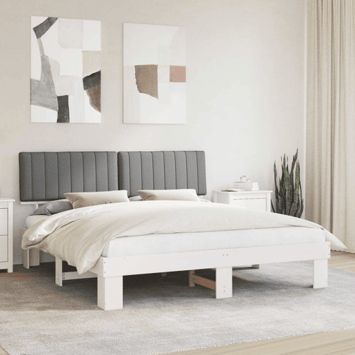Estrutura de Cama de casal moderno com Cabeceira Estofada Cinzento-claro