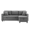 Sofá-cama em forma de L com 3 lugares - Chaise longue intercambiável, com arrumação, cinzento escuro