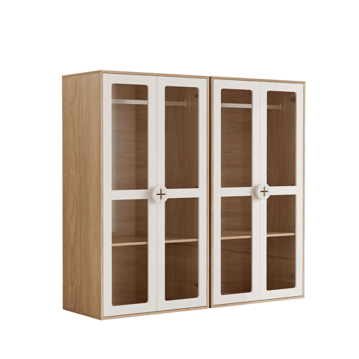 Armário infantil 160x50x150 cm - Porta dupla, acrílico, barra para pendurar - Natural+Branco