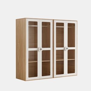 Armário infantil 160x50x150 cm - Porta dupla, acrílico, barra para pendurar - Natural+Branco