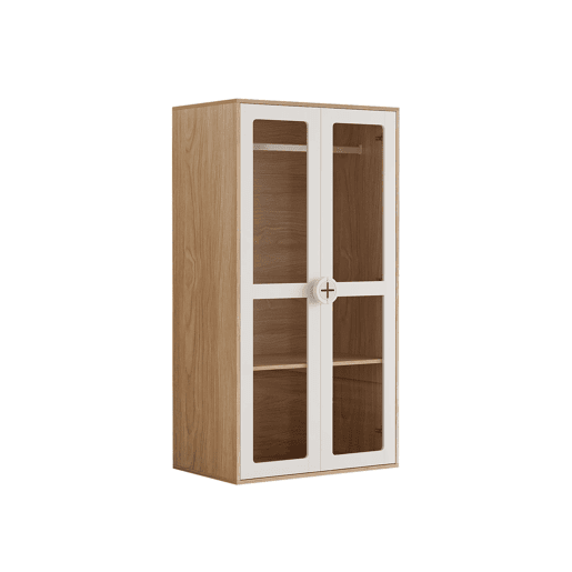 Armário infantil 160x50x150 cm - Porta dupla, acrílico, barra para pendurar - Natural+Branco