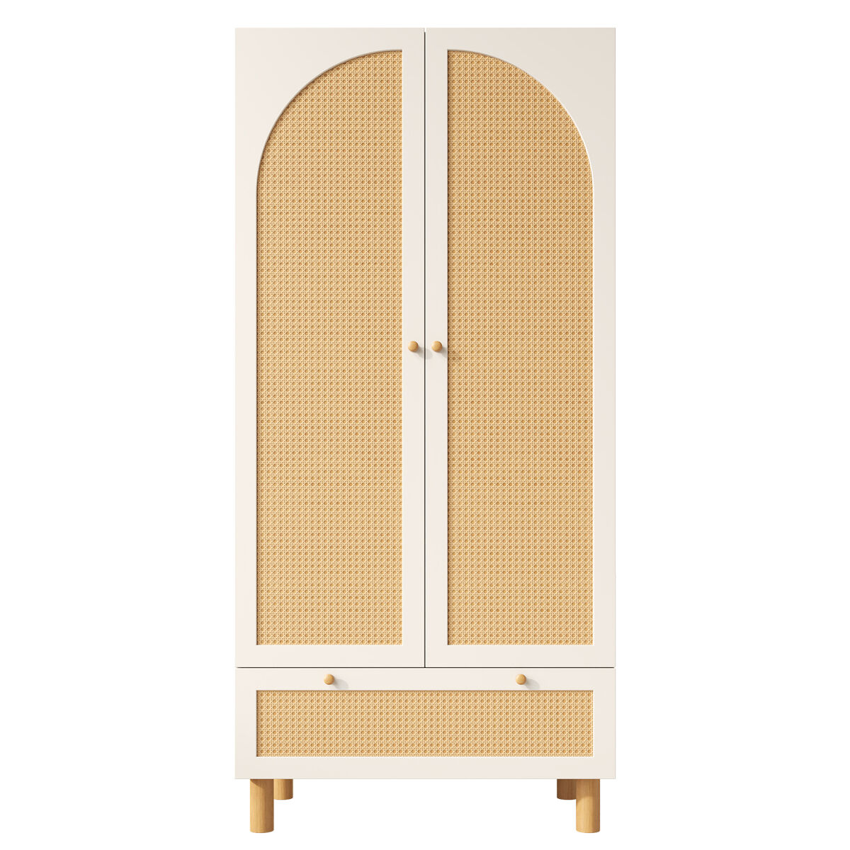 Armario ropero 180x85x52 cm - 2 puertas, cajón grande, estantes regulables, rattan - blanco