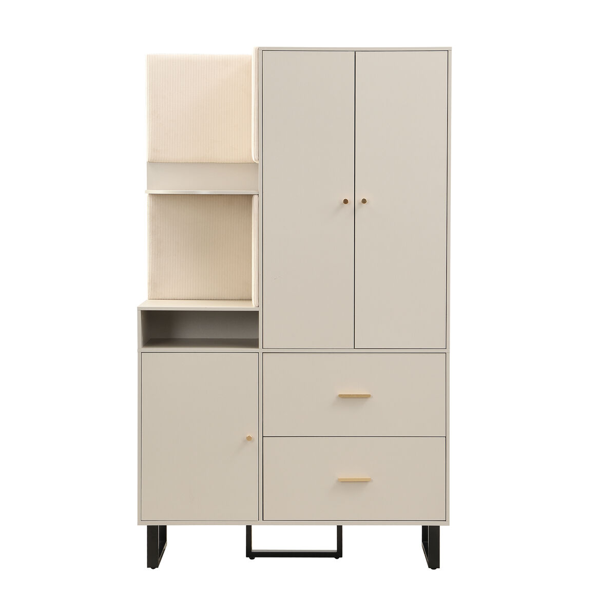 Armario recibidor 110x186x38 cm - paneles acolchados, zapatero, estantería - beige+gris