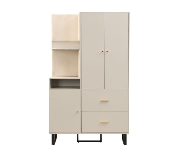 Armario recibidor 110x186x38 cm - paneles acolchados, zapatero, estantería - beige+gris