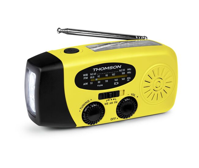 Radio solar de emergencia fm/am portátil con manivela linterna led powerbank 2000mah y función sos rt260y
