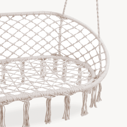 Cadeira suspensa Kailua Estilo Boho para 2 pessoas 135x129x65 cm branco creme casa.pro