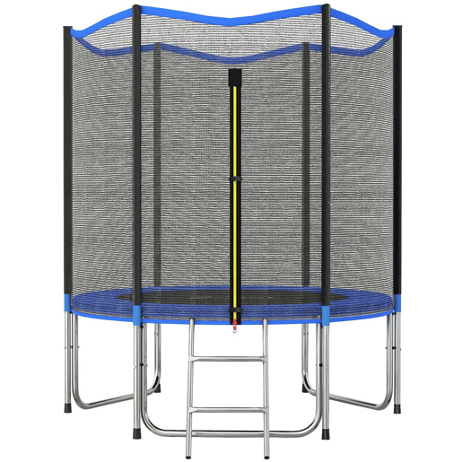SPORTNOW Cama Elástica para Crianças Exterior Ø183 cm, Trampolim para +6 Anos com Rede de Segurança, Escada, Acolchoamento de Molas e Estrutura de Aço Galvanizado, Capacidade 80 kg