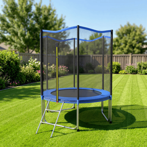 SPORTNOW Cama Elástica para Crianças Exterior Ø183 cm, Trampolim para +6 Anos com Rede de Segurança, Escada, Acolchoamento de Molas e Estrutura de Aço Galvanizado, Capacidade 80 kg
