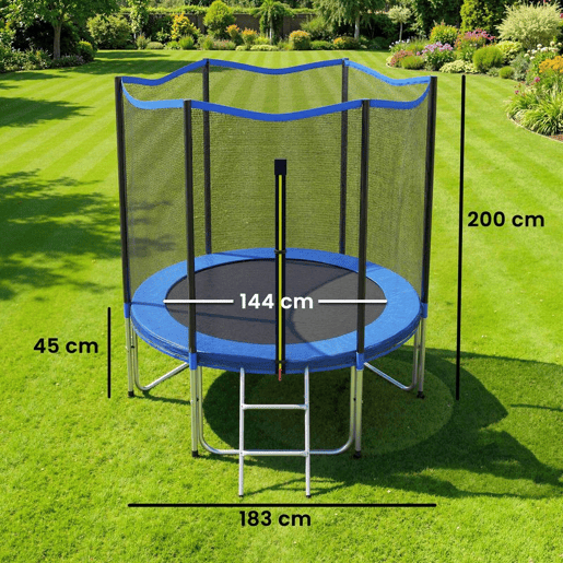 SPORTNOW Cama Elástica para Crianças Exterior Ø183 cm, Trampolim para +6 Anos com Rede de Segurança, Escada, Acolchoamento de Molas e Estrutura de Aço Galvanizado, Capacidade 80 kg