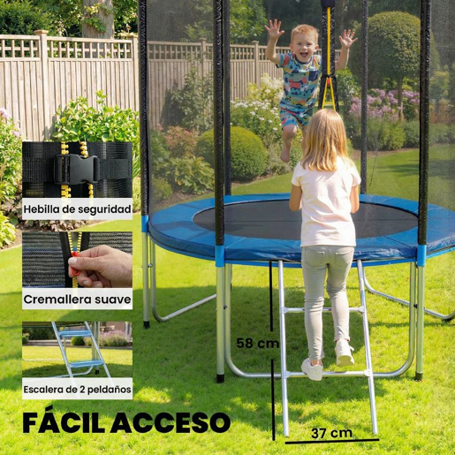 SPORTNOW Cama Elástica para Crianças Exterior Ø183 cm, Trampolim para +6 Anos com Rede de Segurança, Escada, Acolchoamento de Molas e Estrutura de Aço Galvanizado, Capacidade 80 kg