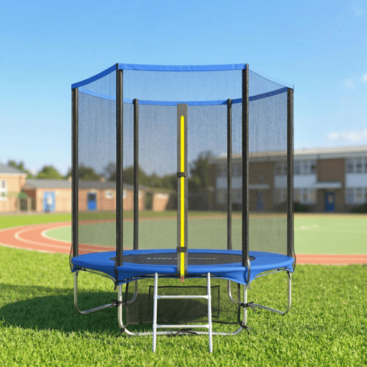 SPORTNOW Trampolim para Crianças Exterior Ø183 cm Trampolim com Rede de Segurança Escada de 2 Degraus Cobertura de Molas Saco de Armazenamento Carga Máx. 80 kg Azul