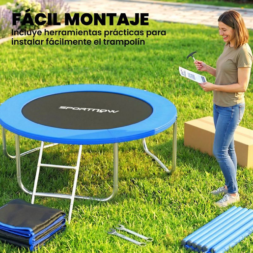 SPORTNOW Trampolim para Crianças Exterior Ø183 cm Trampolim com Rede de Segurança Escada de 2 Degraus Cobertura de Molas Saco de Armazenamento Carga Máx. 80 kg Azul