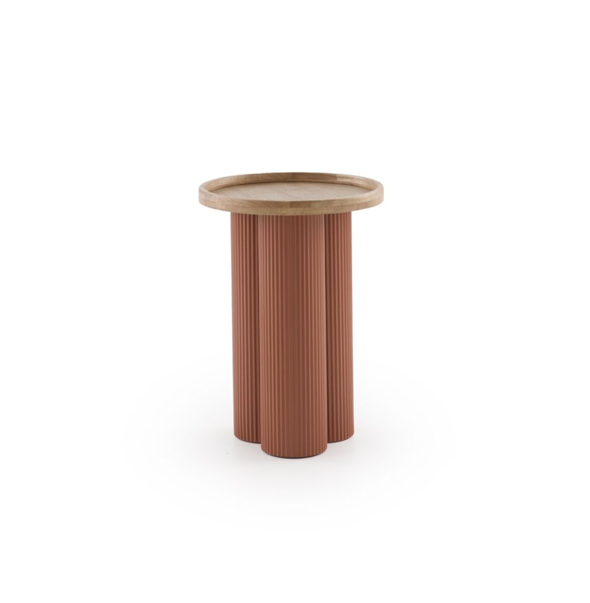 Mesa centro metal color terracota y madera de hevea
