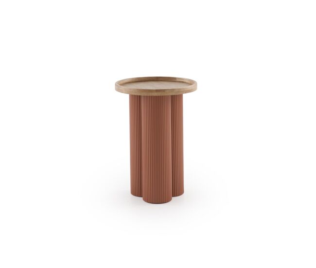 Mesa centro metal color terracota y madera de hevea