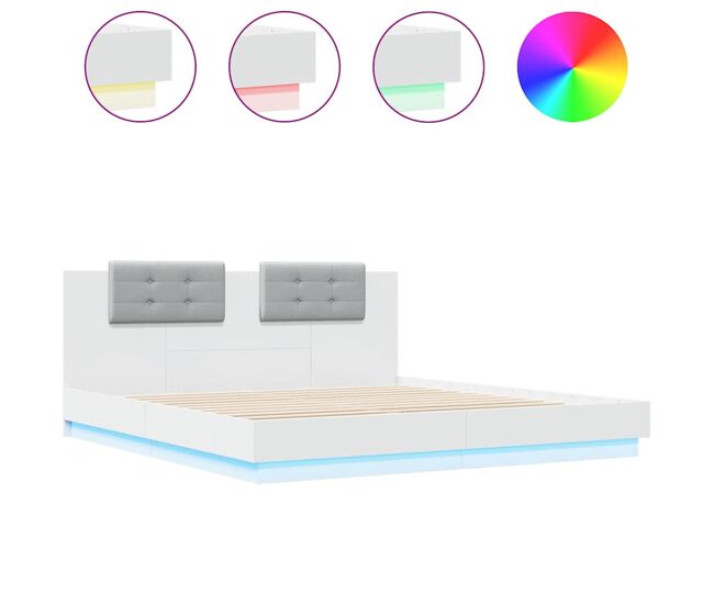 Estructura de cama doble matrimonial con led - blanco 180x200 cm