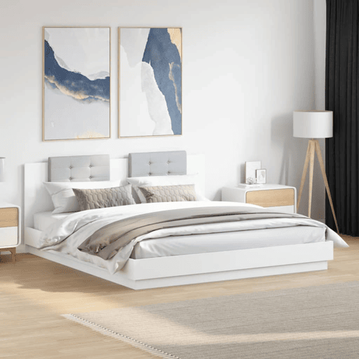 Estrutura de Cama de casal simple com cabeceira e luzes LED 180x200 cm branco