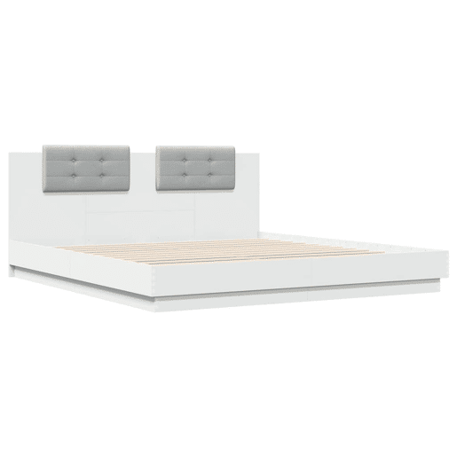 Estrutura de Cama de casal simple com cabeceira e luzes LED 180x200 cm branco