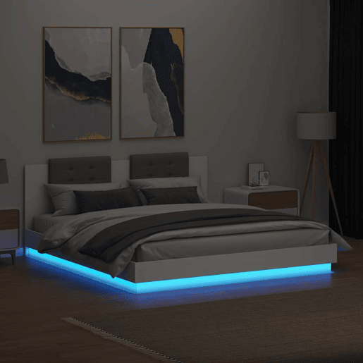 Estrutura de Cama de casal simple com cabeceira e luzes LED 180x200 cm branco