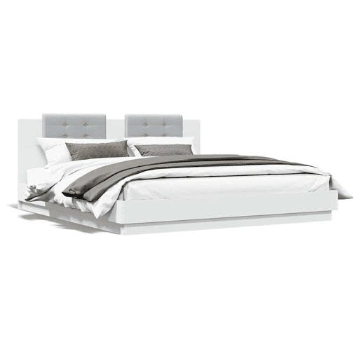 Estrutura de Cama de casal simple com cabeceira e luzes LED 180x200 cm branco