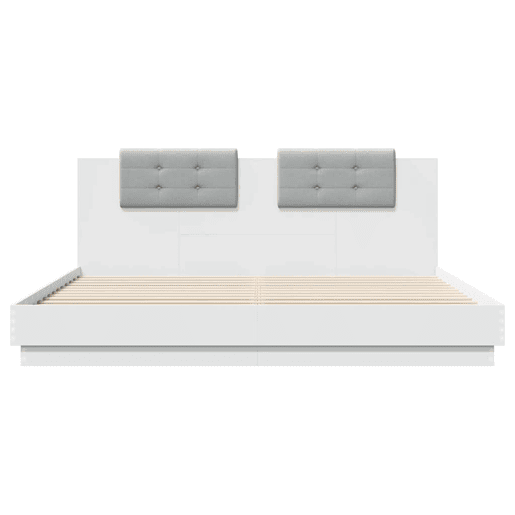Estrutura de Cama de casal simple com cabeceira e luzes LED 180x200 cm branco
