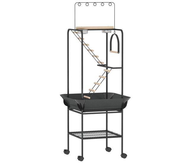 Pawhut parque de juegos para pájaros, soporte para pájaros con ruedas, escaleras, columpio, protector de semillas, bandeja, comederos, perchas, gancho, estante, para periquitos cacatúas, 63x63x163 cm