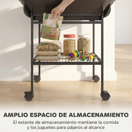 PawHut Parque de Jogos para Pássaros, Suporte para Pássaros com Rodas, Escadas, Baloiço, Protetor de Sementes, Bandeja, Comedouros, Poleiros, Gancho, Prateleira, para Periquitos e Cacatuas, 63x63x163 cm