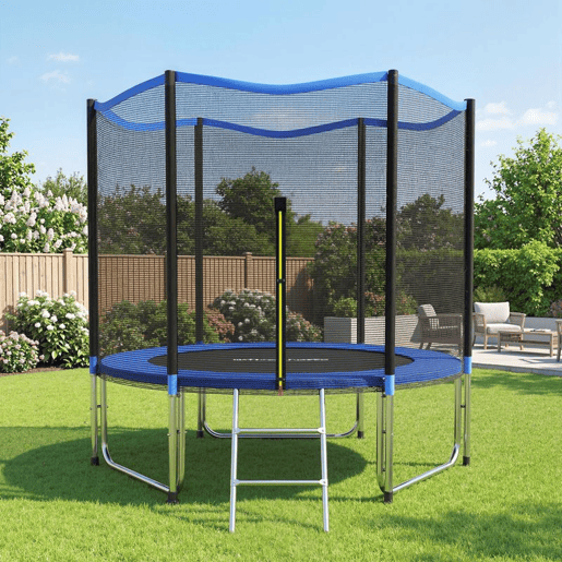 SPORTNOW Trampolim para Crianças Exterior Ø305 cm Trampolim para Crianças +6 Anos com Rede de Segurança Escada Acolchoamento de Molas e Estrutura em Aço Galvanizado Carga 120 kg Azul