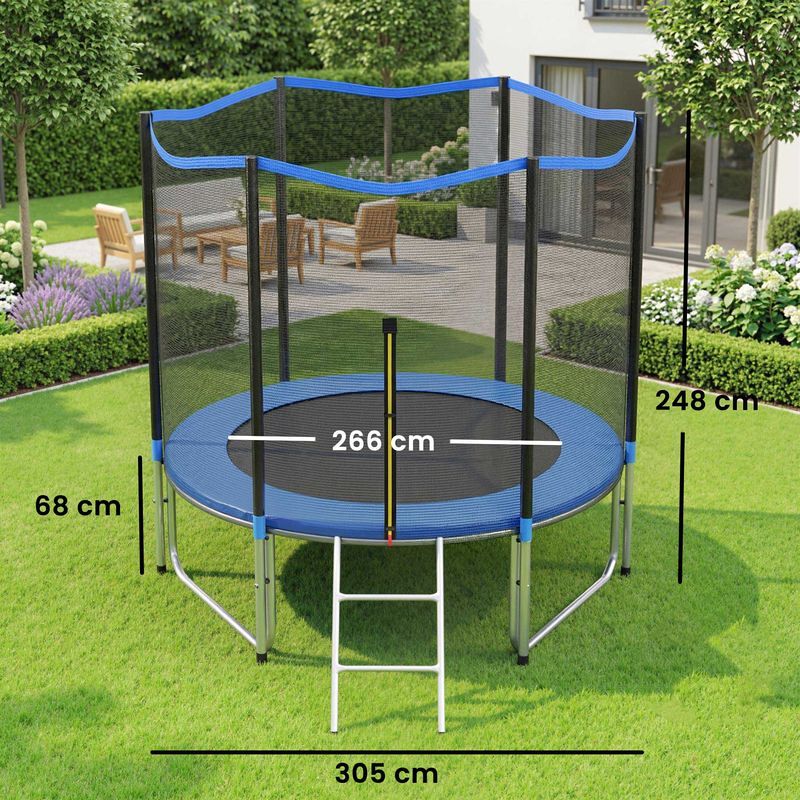 SPORTNOW Cama Elástica Infantil Exterior Con Red Y Escalera – Trampolín De 244 Cm Con 42 Muelles Y Acolchado – Para Niños +6 Años