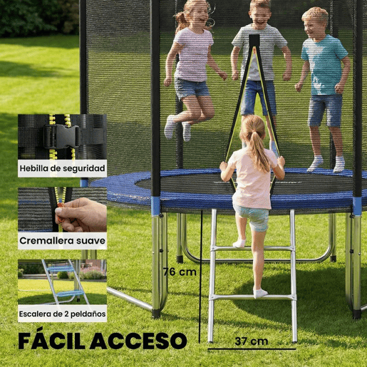 SPORTNOW Trampolim para Crianças Exterior Ø305 cm Trampolim para Crianças +6 Anos com Rede de Segurança Escada Acolchoamento de Molas e Estrutura em Aço Galvanizado Carga 120 kg Azul