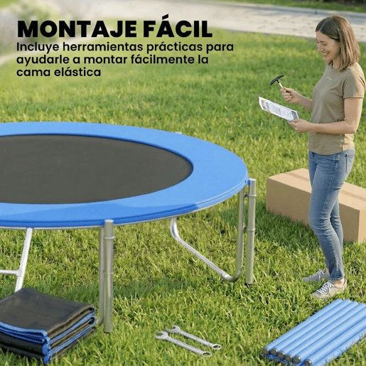 SPORTNOW Trampolim para Crianças Exterior Ø305 cm Trampolim para Crianças +6 Anos com Rede de Segurança Escada Acolchoamento de Molas e Estrutura em Aço Galvanizado Carga 120 kg Azul