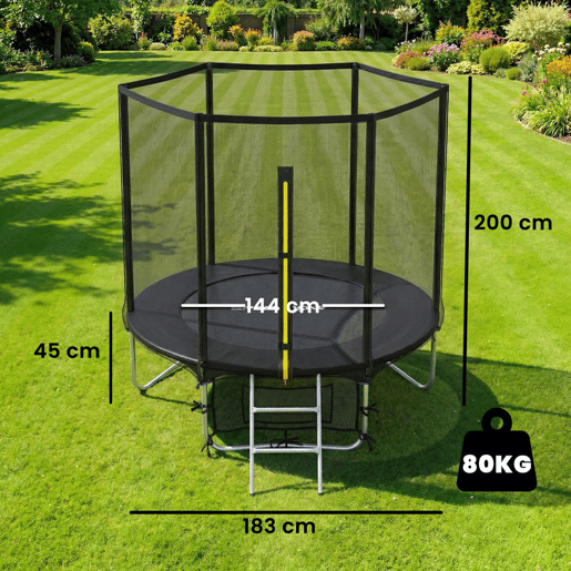 SPORTNOW Trampolim para Crianças Exterior Ø183 cm Trampolim com Rede de Segurança Escada de 2 Degraus Cobertura de Molas Saco de Armazenamento Carga Máx. 80 kg Preto