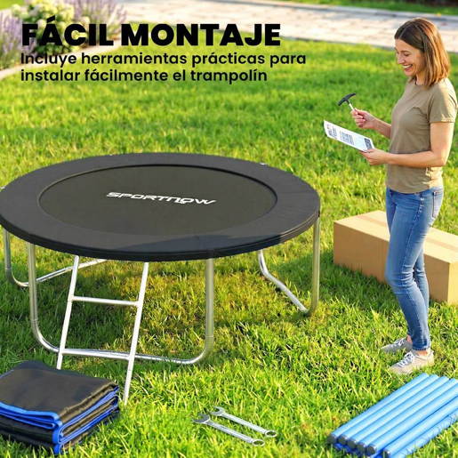 SPORTNOW Trampolim para Crianças Exterior Ø183 cm Trampolim com Rede de Segurança Escada de 2 Degraus Cobertura de Molas Saco de Armazenamento Carga Máx. 80 kg Preto
