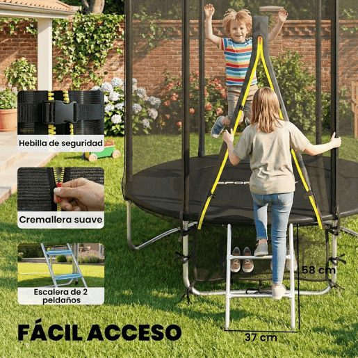 SPORTNOW Trampolim para Crianças Exterior Ø183 cm Trampolim com Rede de Segurança Escada de 2 Degraus Cobertura de Molas Saco de Armazenamento Carga Máx. 80 kg Preto