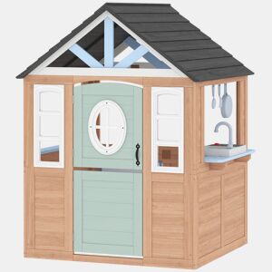 AIYAPLAY Casinha Infantil Exterior e Interior de Madeira Casinha Infantil com Porta para Animais de Estimação Cozinha de Brincadeira,Meia Porta e Janelas Casa de Jardim para Crianças a Partir de 2 Anos Madeira